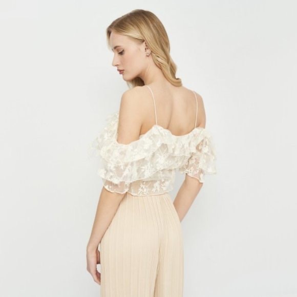 Zara Ivory Floral Lace Off the Shoulder Long Sleeves in Size S - Picture 4 of 10